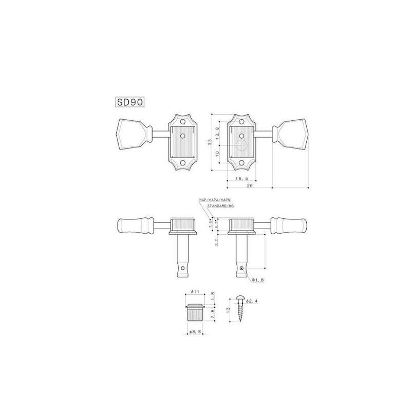 Gotoh SD90-MGT 3x3 Locking Tuning Keys with Lock Knob - Nickel - Image 5